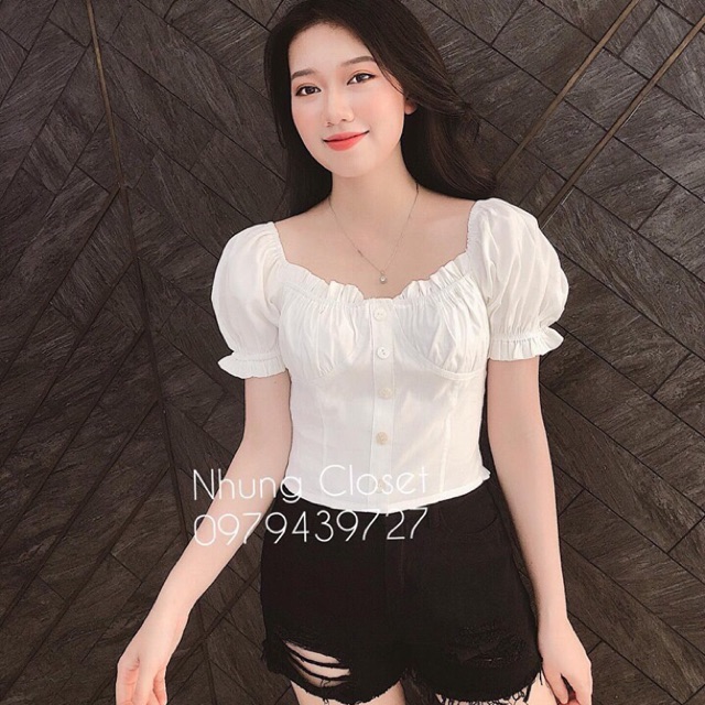 Áo sơ mi croptop trễ vai