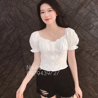 Áo sơ mi croptop trễ vai