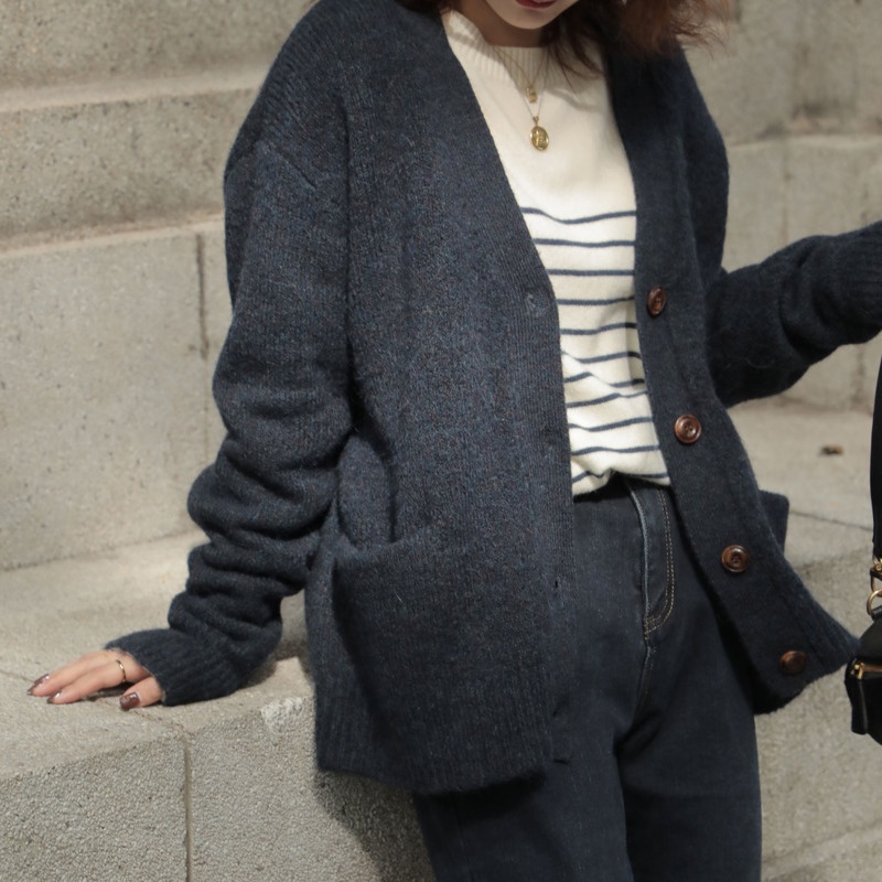 Áo sweater cổ tròn mặc tròng kẻ sọc kiểu Hàn Quốc giản dị cho nữ