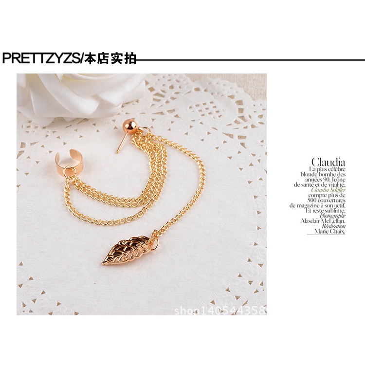 Bông Tai Hình Chiếc Lá Phối Tua Rua Bằng Kim Loại Thời Trang Cho Nữ