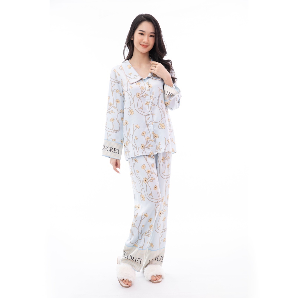 Đồ Ngủ Nữ Venus Secret Bộ Lụa Pijama Phối Chữ Venus Hoa Vàng