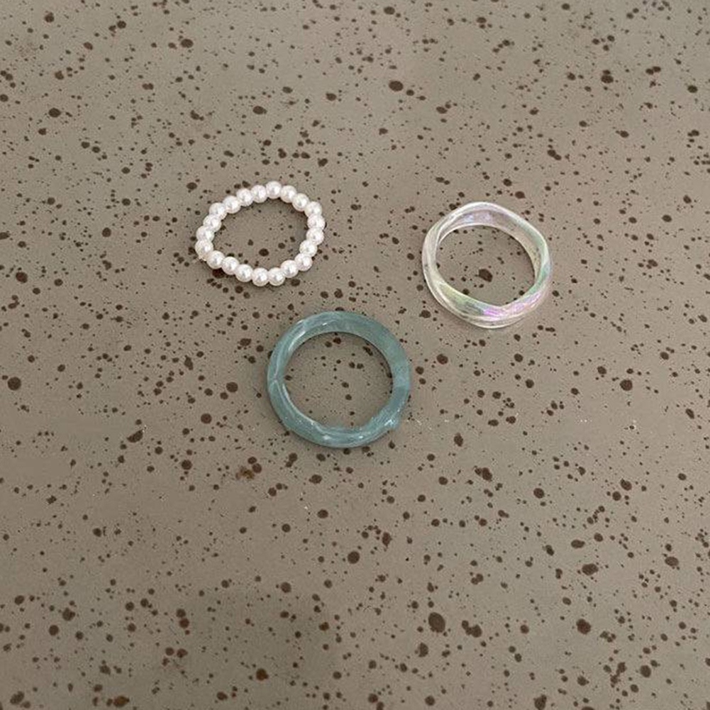 Set 3 Nhẫn Nhựa Acrylic Co Giãn Thời Trang Vintage Cho Nữ