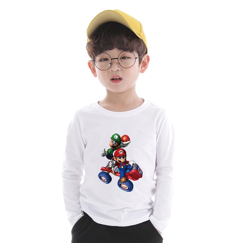 Áo Thun Tay Dài 100% Cotton 6 Màu In Hình Super Mario