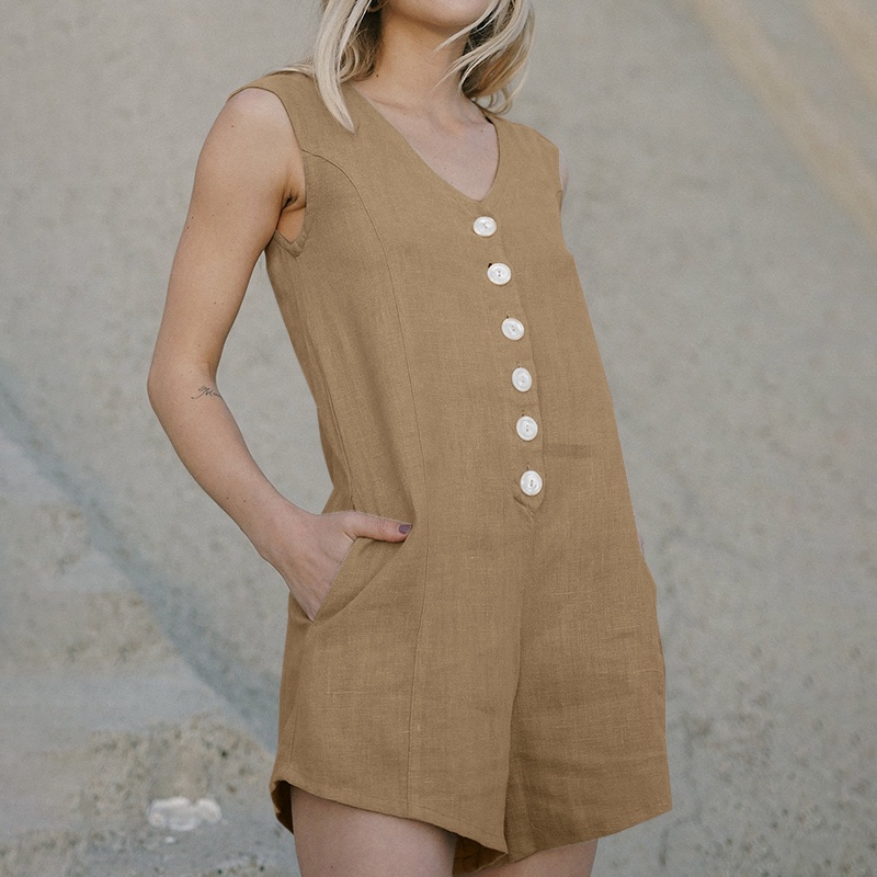 Áo liền quần ZANZEA từ vải lanh cotton ống rộng không tay thời trang tùy chọn màu sắc cho nữ