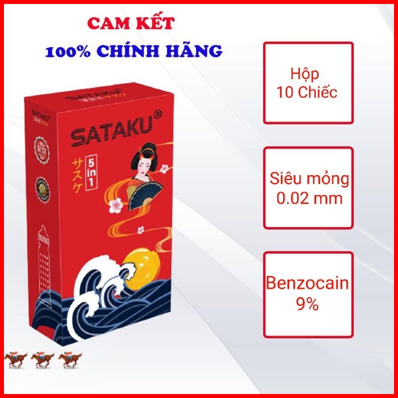 [Che tên] Bao cao su tránh thai nam SATAKU Hàng chính hãng, ôm sát, mỏng, kéo dài, có gân ... Hộp 10 chiếc