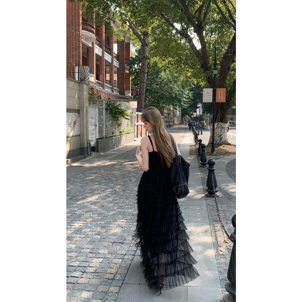 Đầm Hai Dây Màu Đen Phong Cách Pháp Cổ Điển 63134