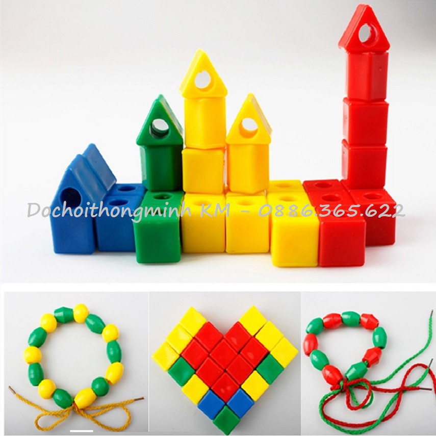 T53 - Khoảng 90 hạt hình khối tặng kèm dây xâu cho bé phát triển kỹ năng