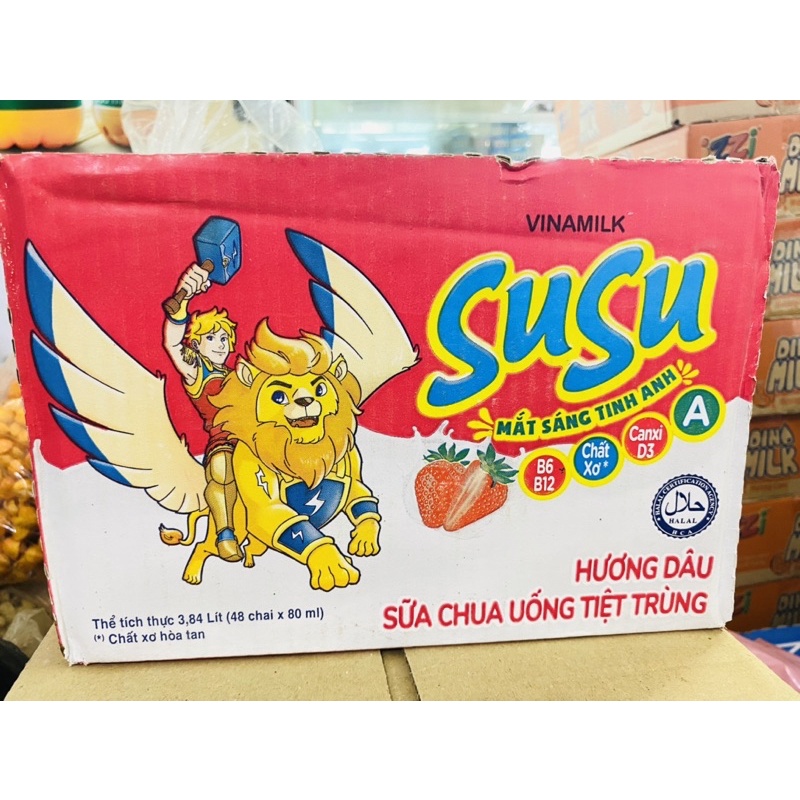 Sữa Chua Uống Tiệt Trùng Vinamilk SuSu Hương Dâu,CAM Thùng 48 Lọ X 80ml