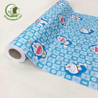 Giấy dán tường doremon màu xanh, [ 50cm x khổ 90cm ] có sẵn keo dán