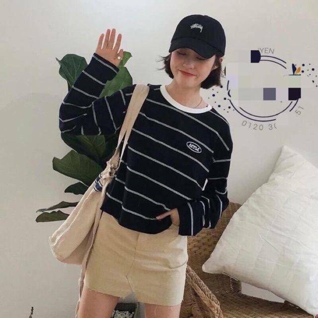 Sản phẩm gia đình làm: Áo dài tay kẻ nữ