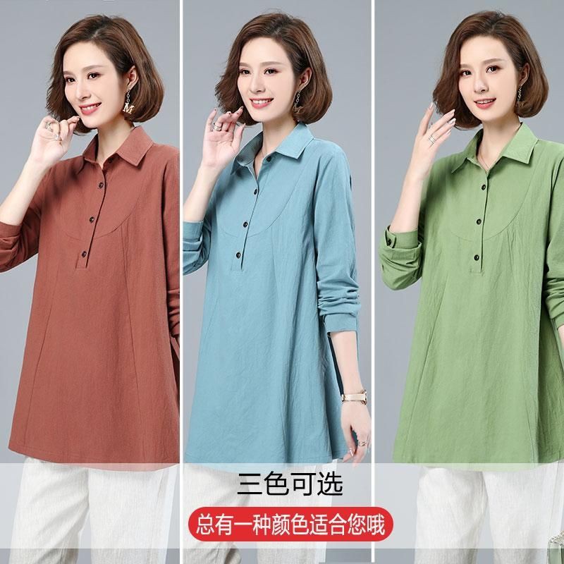 Quần áo trung niên﹊✶♞Áo sơ mi cotton dài tay cho mẹ Trung Niên Nữ Mẫu mỏng xuân thu 40 tuổi Dễ phối đồ 50