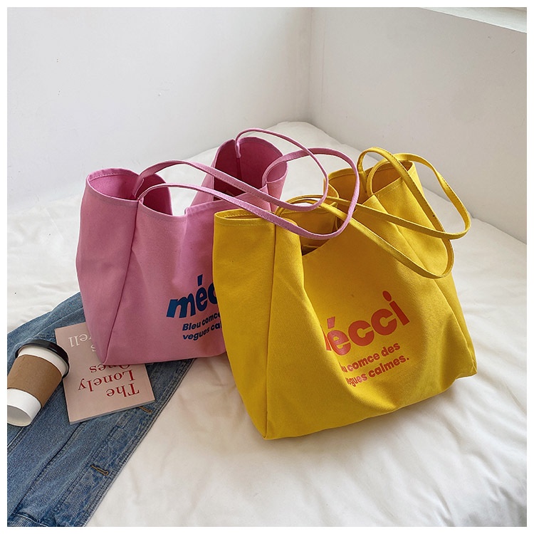 Túi Xách Canvas Cỡ Lớn In Chữ Phong Cách Nhật Bản