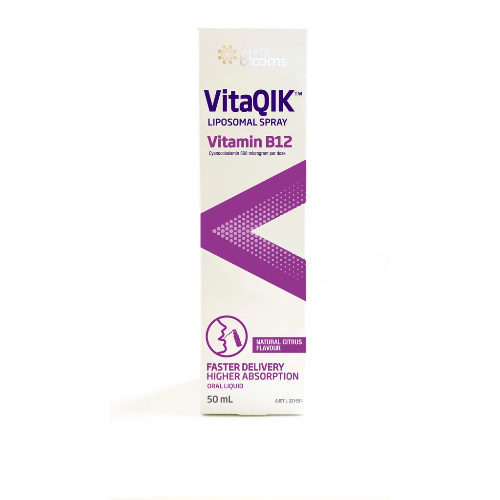 Vitamin B12 Dạng Xịt Henry Blooms VitaQIK Liposomal Spray  50ml bổ sung B12 hỗ trợ sản xuất năng lượng và sức khỏ