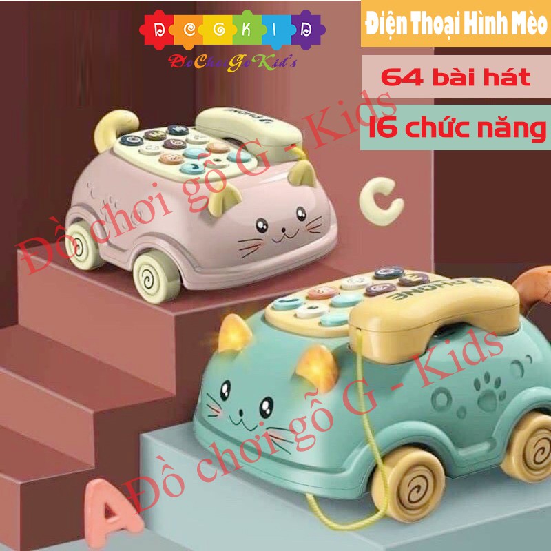 Đồ Chơi Điện Thoại Bàn Hình Mèo Con Kéo Xe Có Nhạc Vui Nhộn Dành Cho Bé