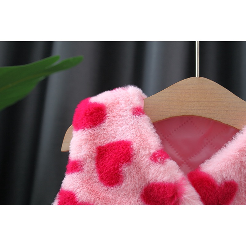 Áo Khoác Bông Dày Không Tay Giữ Ấm Thoải Mái Đính Nơ In Họa Tiết Trái Tim Dành Cho Bé Gái 0-3 Tuổi