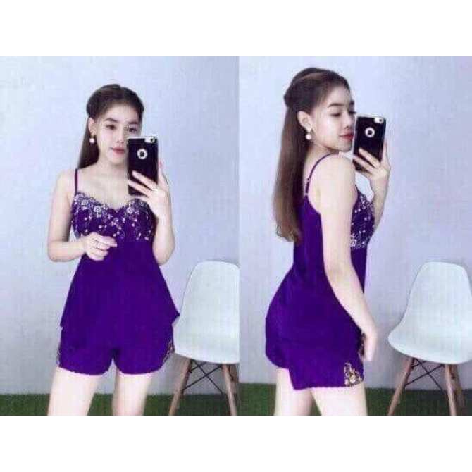 ĐỒ NGỦ THUN LẠNH PHỐI REN SEXY SỐ 4 - đủ size Từ 40Kg Đến 65Kg