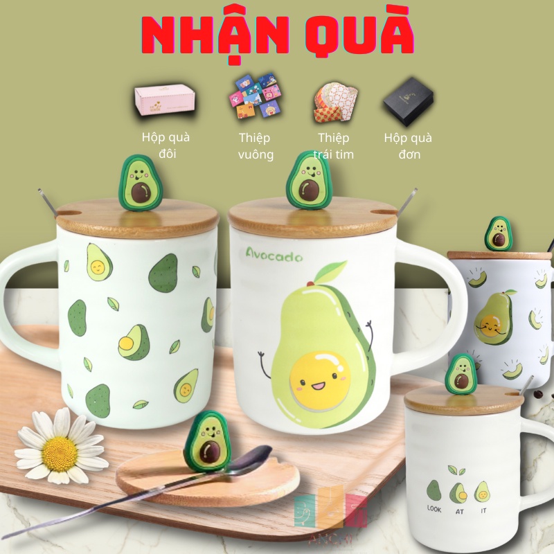 Cốc Sứ, Cốc Cà Phê Hình Bơ Có Nắp 450ml Đáng Yêu
