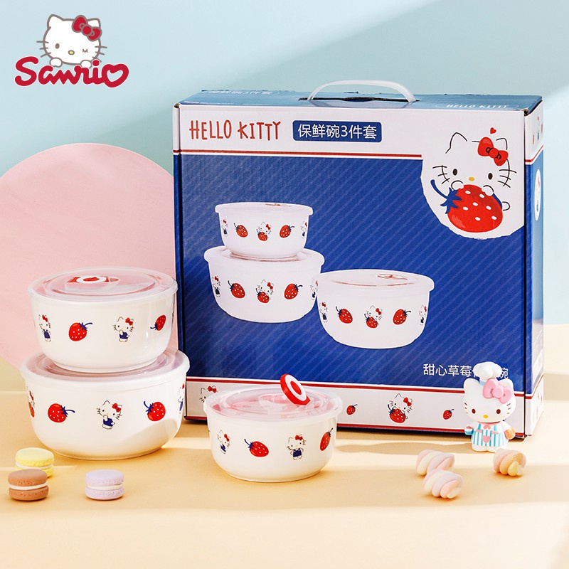 Hộp đựng cơm trưa Hellokitty bằng sứ có nắp đậy giữ nhiệt lò vi sóng