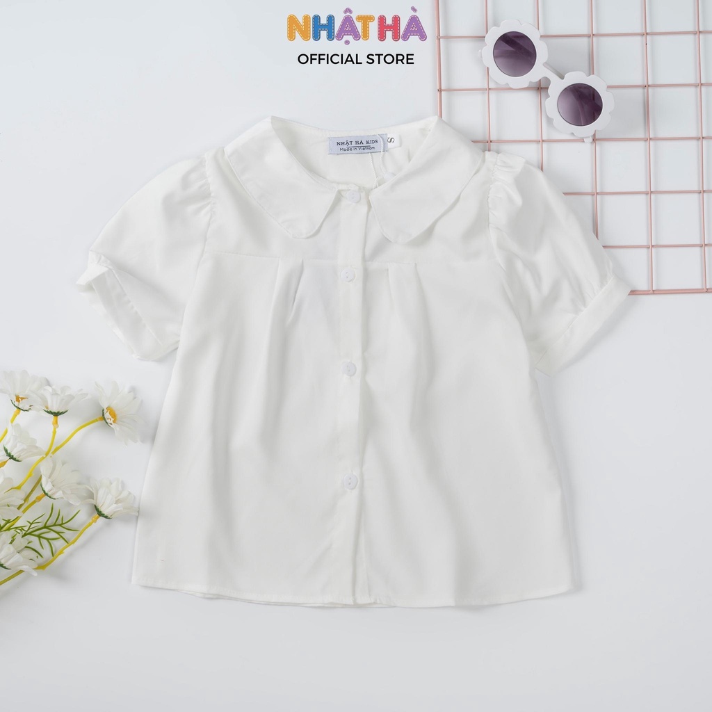 Áo sơ mi trắng G2 NHẬT HÀ dáng Babydoll siêu xinh cho bé mặc đi học, đi chơi size đại 14-45kg