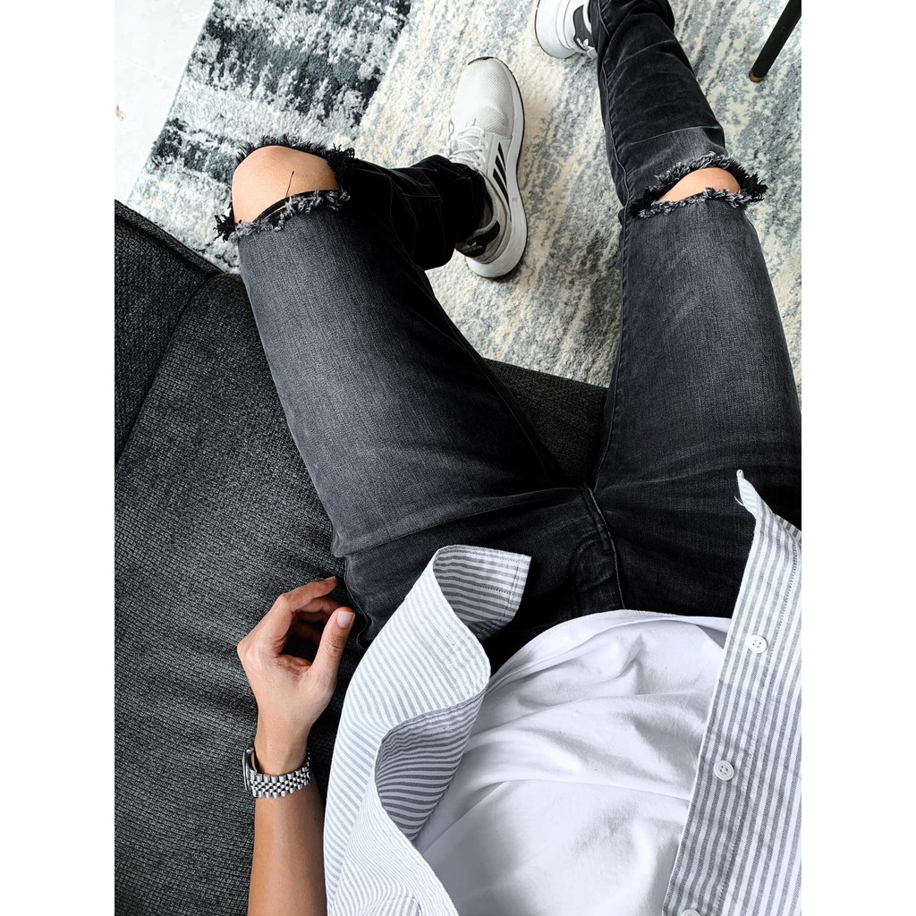 Quần jean nam DOUBLE'D rách gối màu đen JXD | BigBuy360 - bigbuy360.vn