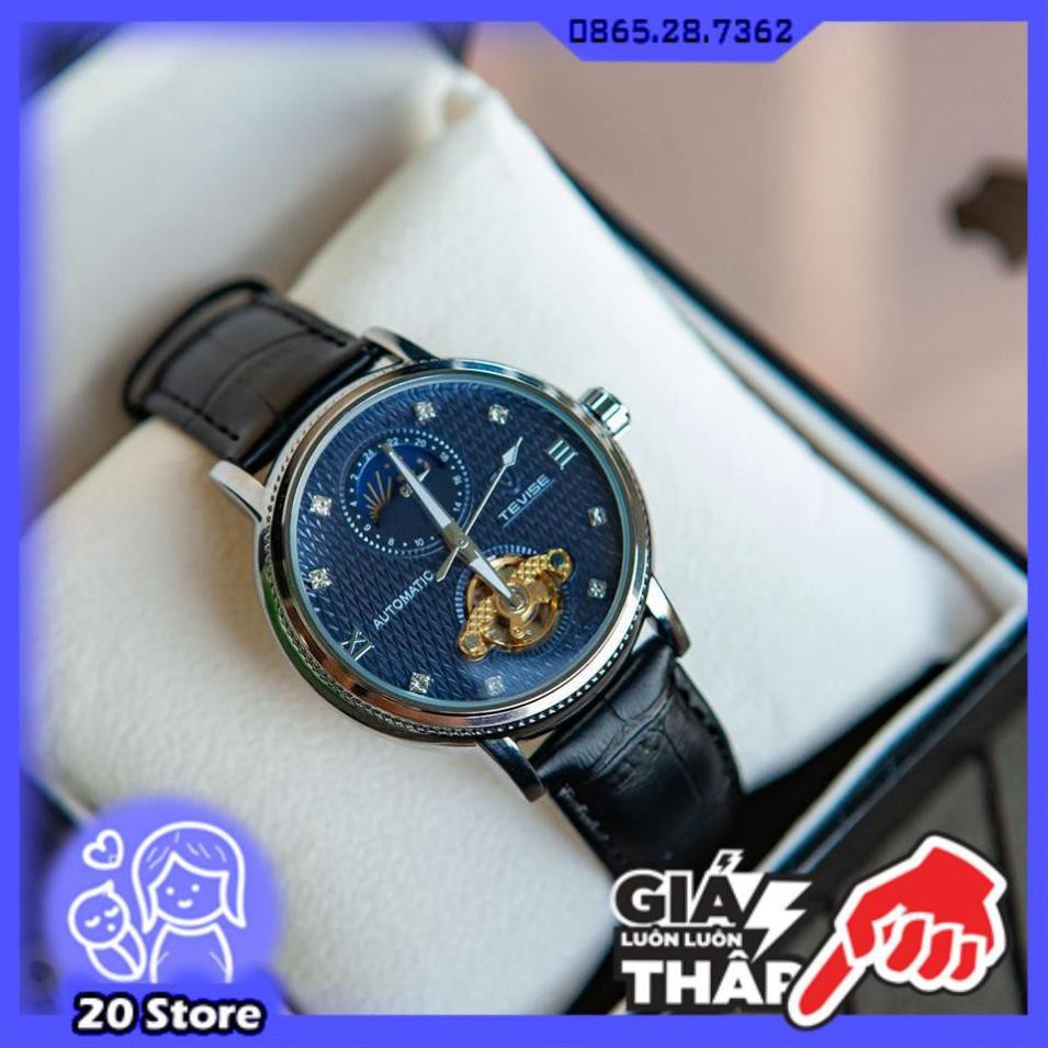 [𝑯𝒂̀𝒏𝒈 𝒄𝒉𝒊́𝒏𝒉 𝒉𝒂̃𝒏𝒈] ĐỒNG HỒ NAM TEVISE - Máy cơ thật - dây da lộ máy - chống nước tuyệt đối