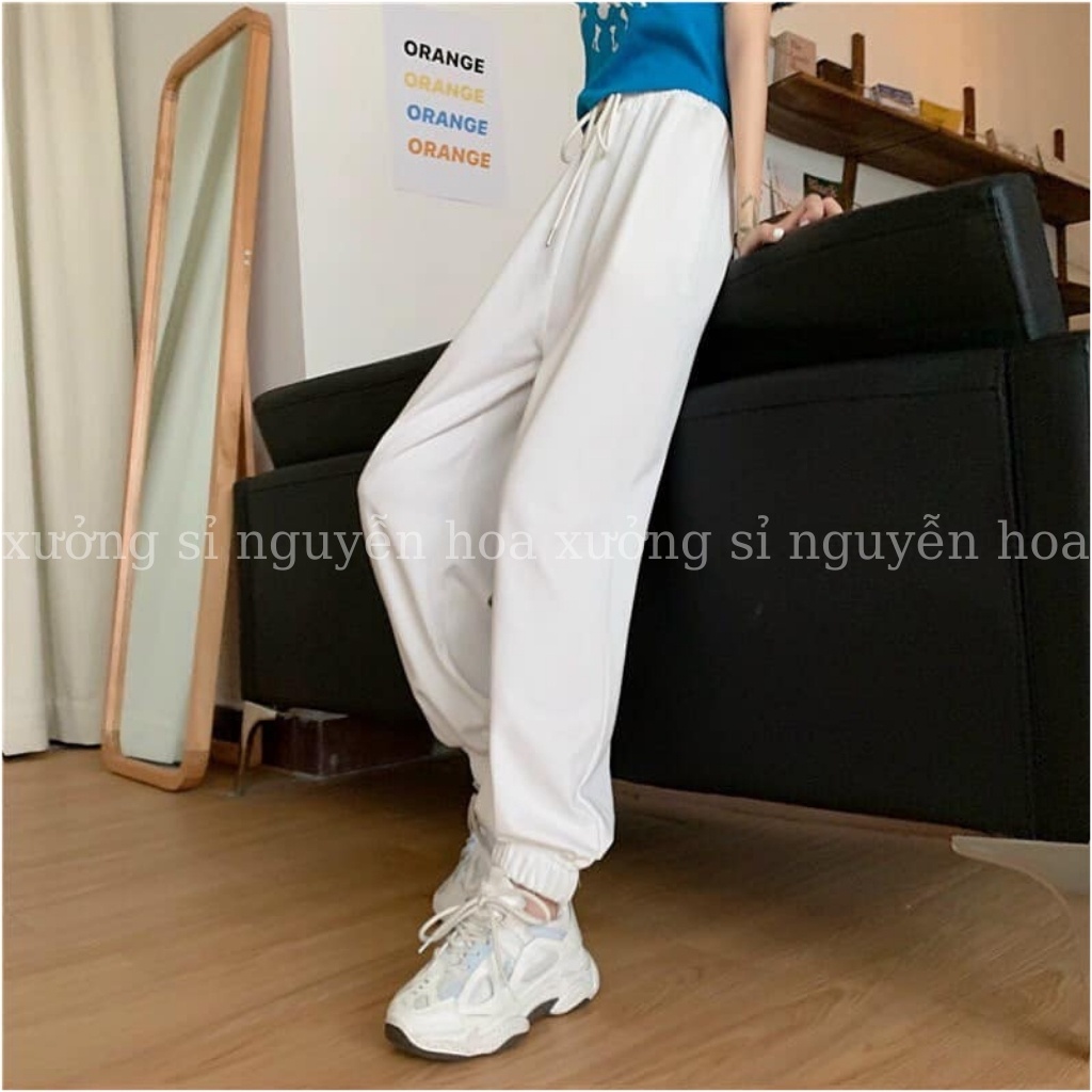 Quần bom nỉ trơn basix kiểu dáng unisex nam nữ mặc được 3 màu xám/đen/trắng Xưởng Sỉ Nguyễn Hoa