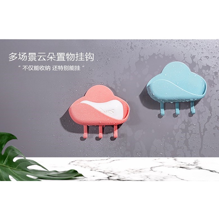 Hộp đựng xà phòng gắn tường không cần khoan có móc treo thiết kế hình đám mây tiện dụng cho phòng tắm/nhà bếp