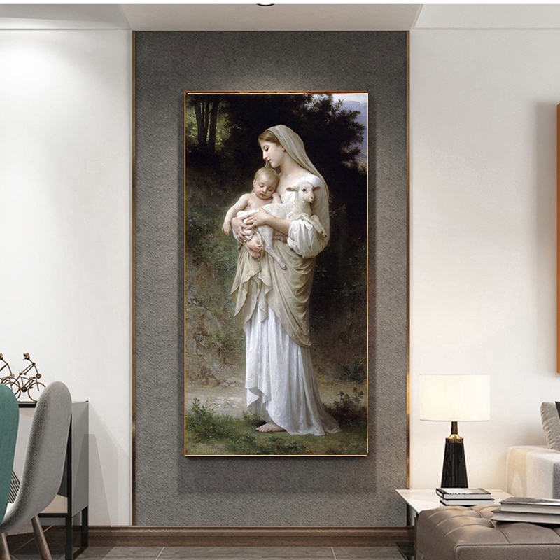 Tranh vải canvas hình chúa giê su và đức mẹ Mary nghệ thuật treo tường trang trí cho phòng khách