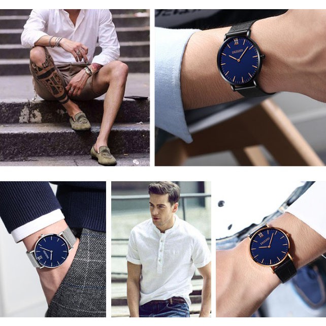 Đồng hồ nam DIZIZID máy Miyota Nhật dây lưới thép không gỉ chạy 2 kim