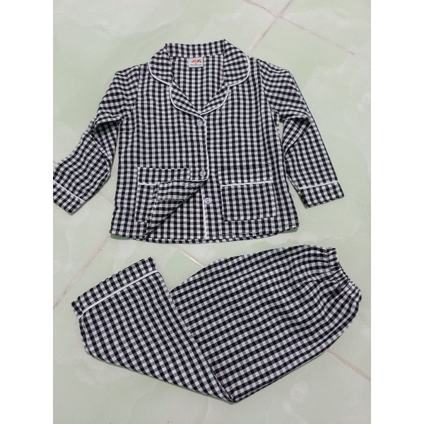 Bộ dài tay pizama kẻ sọc caro chất kate lụa cao cấp