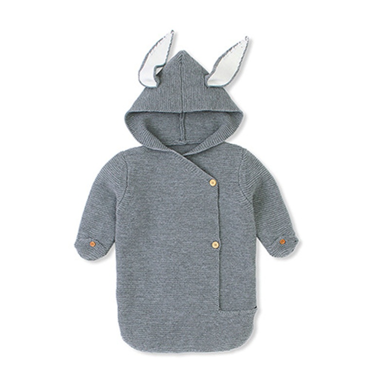 Chăn Quấn Em Bé Bằng Cotton Dệt Kim Hình Tai Thỏ Dễ Thương