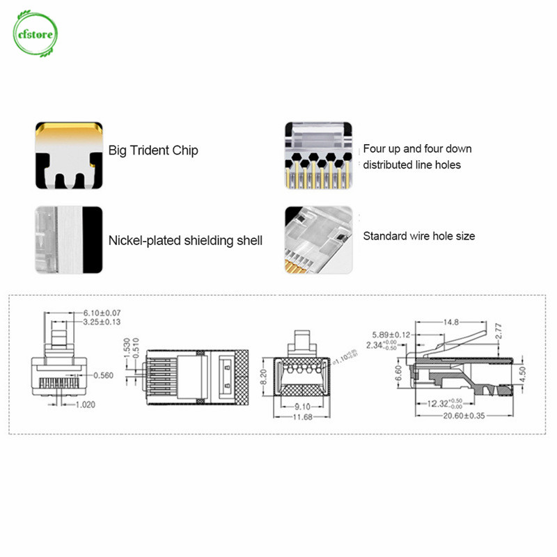 Đầu Nối Dây Mạng Cf Rj45 Cat6 Cat6E Rj45