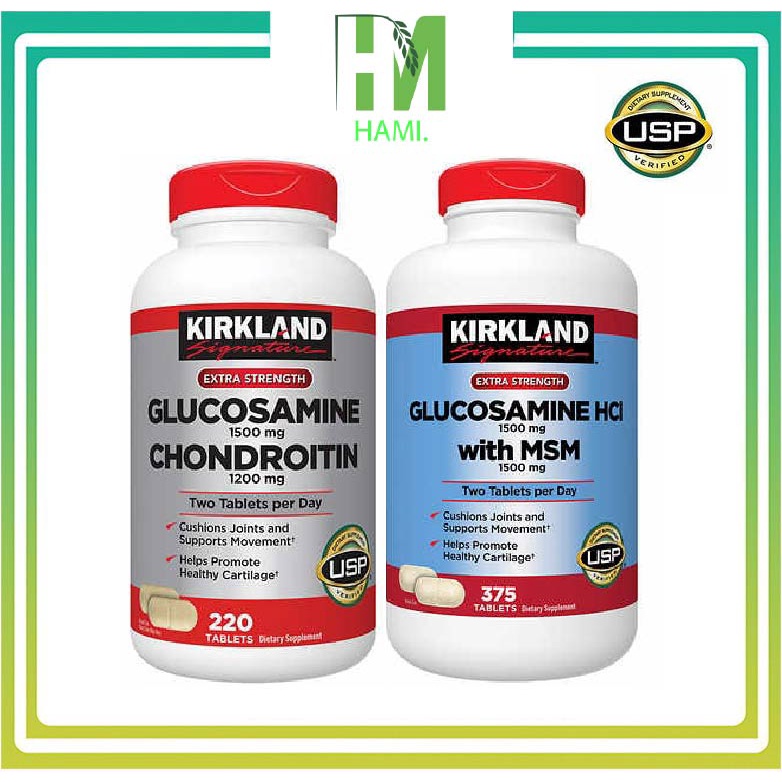 Glucosamine, Viên uống Glucosamine Kirkland HCL 1500mg With MSM 1500mg 375 viên