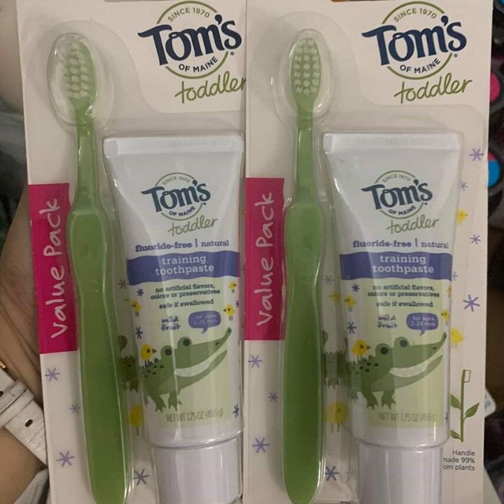 [Siêu Tiết Kiệm] Kem đánh răng + bàn chải Tom's Of Maine Natural Todder Training Toothpaste 3 - 24M