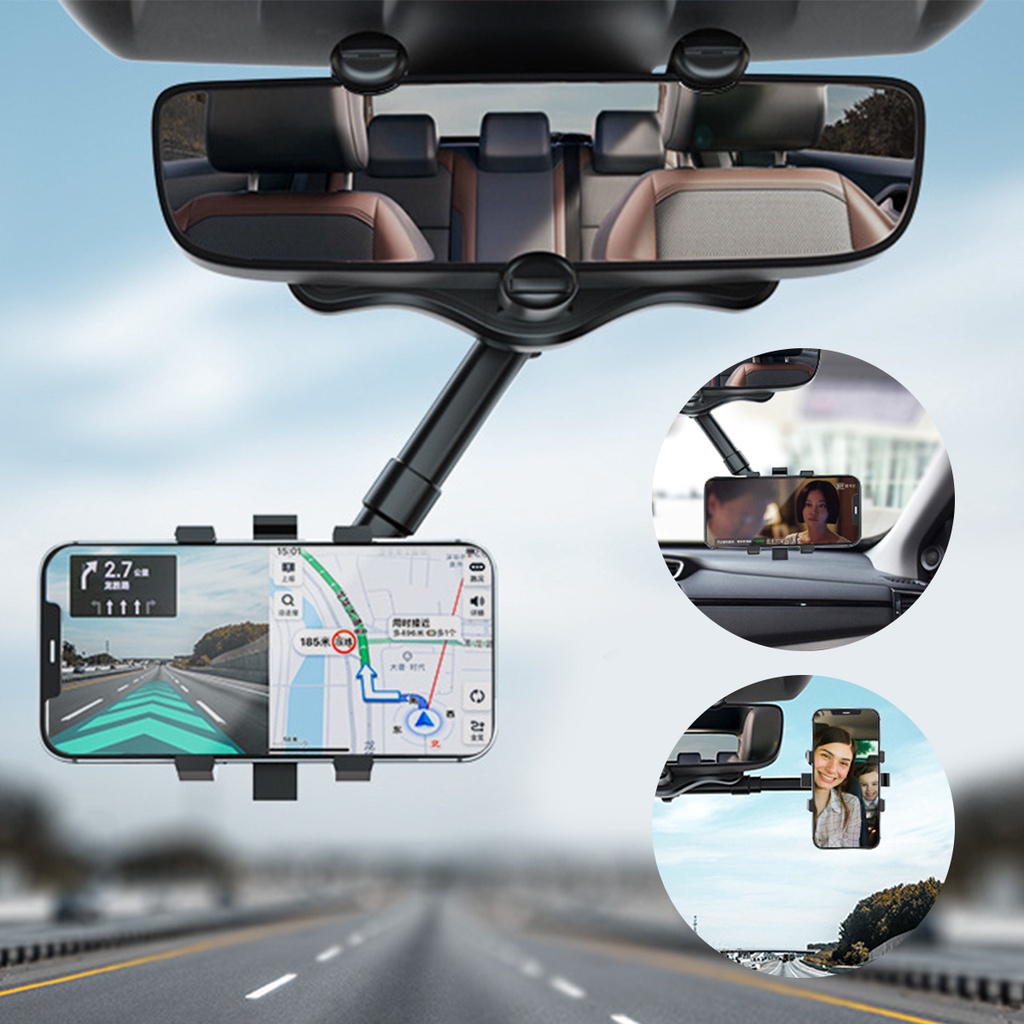 Giá đỡ điện thoại Ankndo 360° hỗ trợ GPS xoay linh hoạt gắn gương chiếu hậu xe hơi