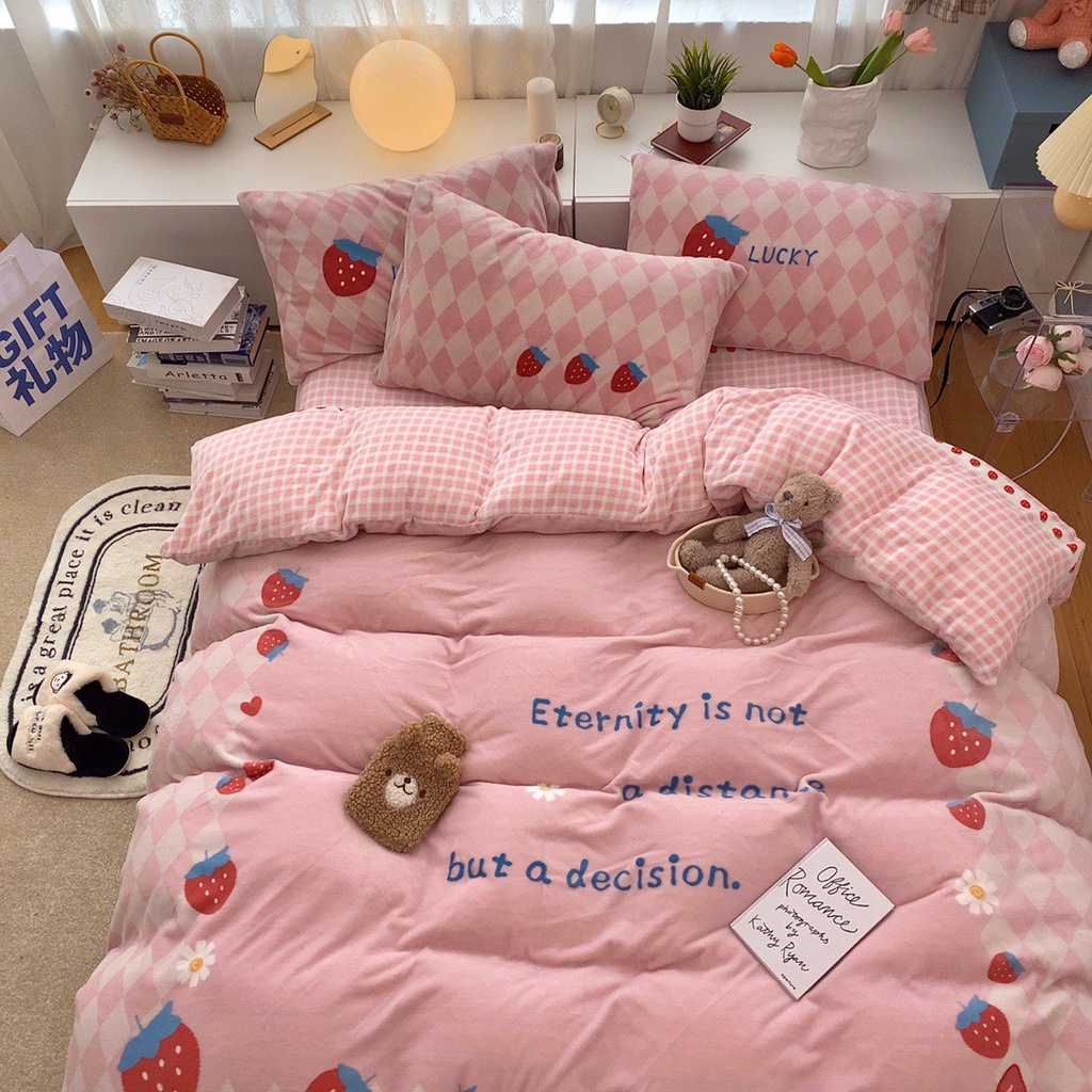 Bộ Chăn Ga Nỉ Nhung 5D Mịn Hoạ Tiết Cho Bé