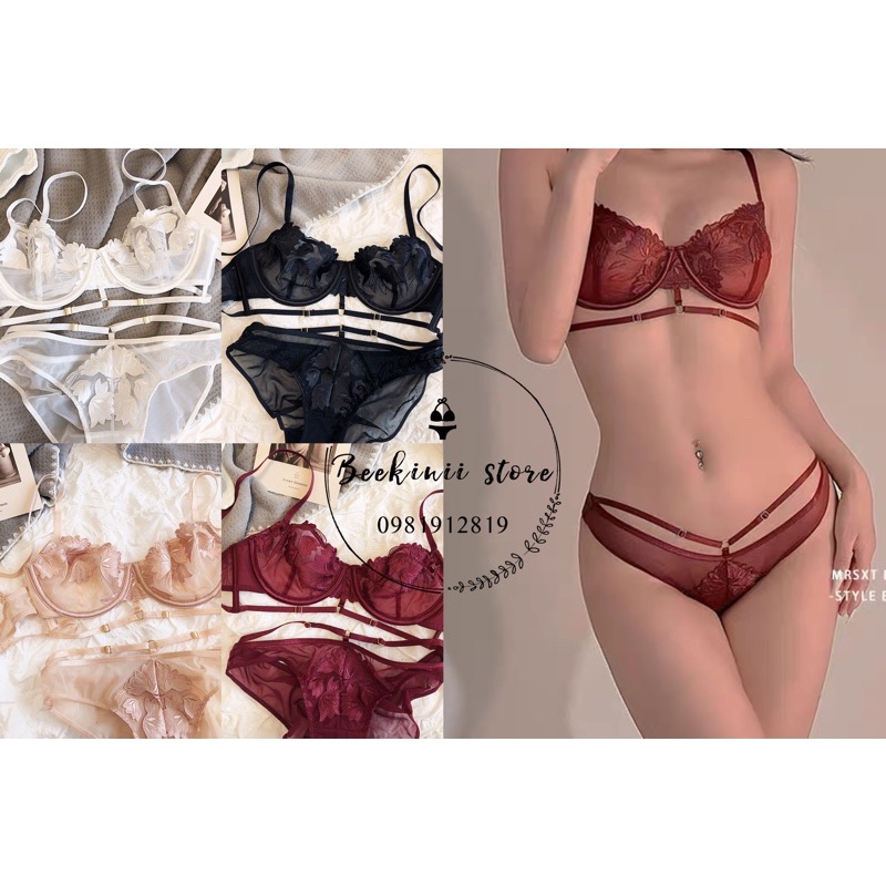 Bộ Đồ Lót Ren Không Đệm - Set Đồ Lót Ren Hoa Sexy