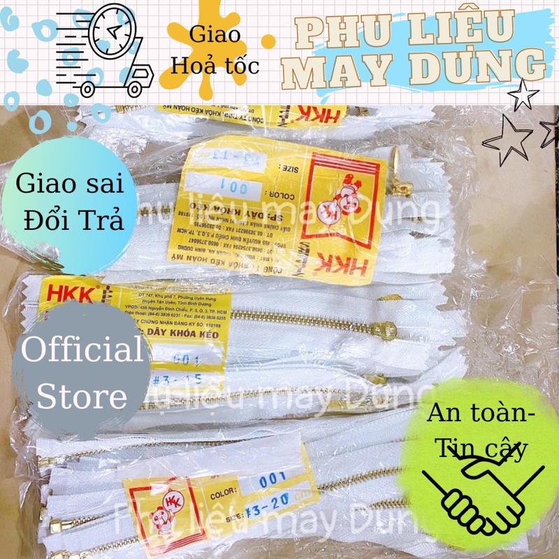 dây kéo răng đồng vàng răng 3/Răng 5 lố 12 sợi