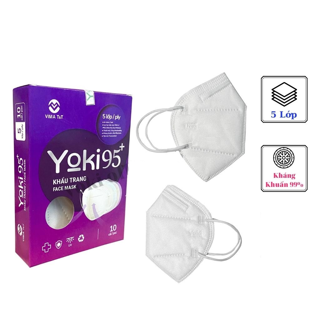 Hộp 10 Cái Khẩu Trang YOKI KN95+ 5 Lớp Kháng Khuẩn Chống Bụi Mịn PM2.5, Khẩu Trang Y Tế Không Van. Kingler 7795