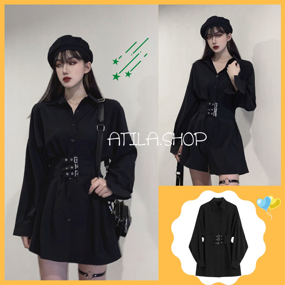 Đầm nữ, đầm đen tay dài phối nút thiết kế quyến rũ sang chảnh ATILA SHOP