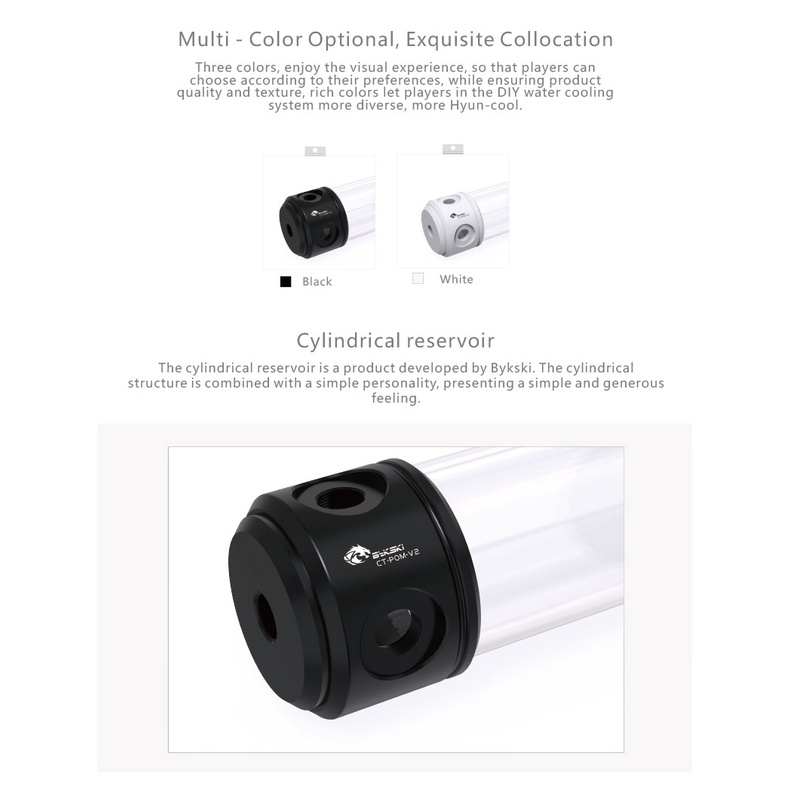 Bình Chứa Nước Làm Mát Bằng Nhựa Acrylic Bykski CT-POM-V2 Màu Đen/Trắng 150/200/260MM Dành Cho Máy Tính