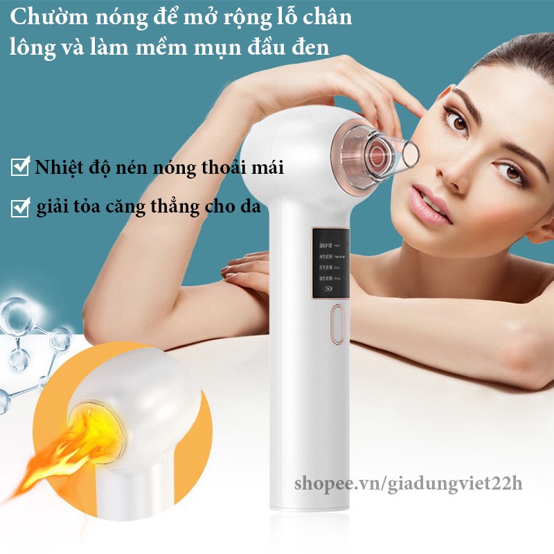 Máy hút mụn , máy hút mụn đầu đen, cám có đầu massage nhiệt tặng 5 đầu hút