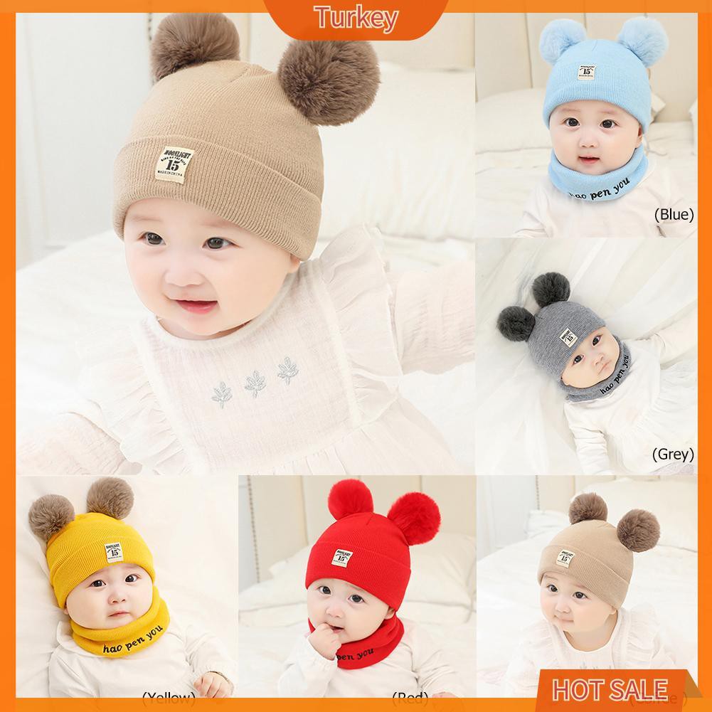 Mũ Beanie Đan Len Đính Quả Bông Dễ Thương Thời Trang Thu Đông Cho Bé Trai Và Gái