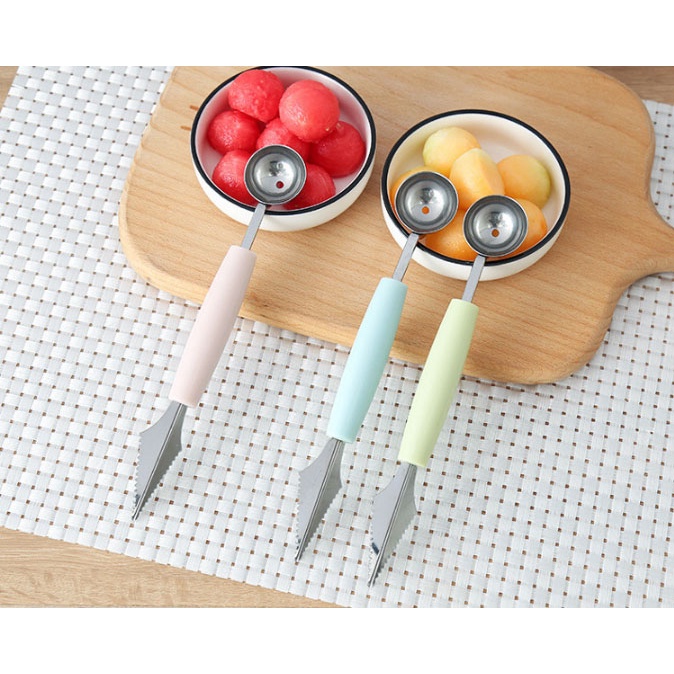 Muỗng Tỉa Trái Cây, Rau Củ 2 in 1, Múc Kem, Trái Cây Viên Tròn Tạo Hình Thực Phẩm Đẹp Mắt Đa Năng-Tặng cọ quét silicone