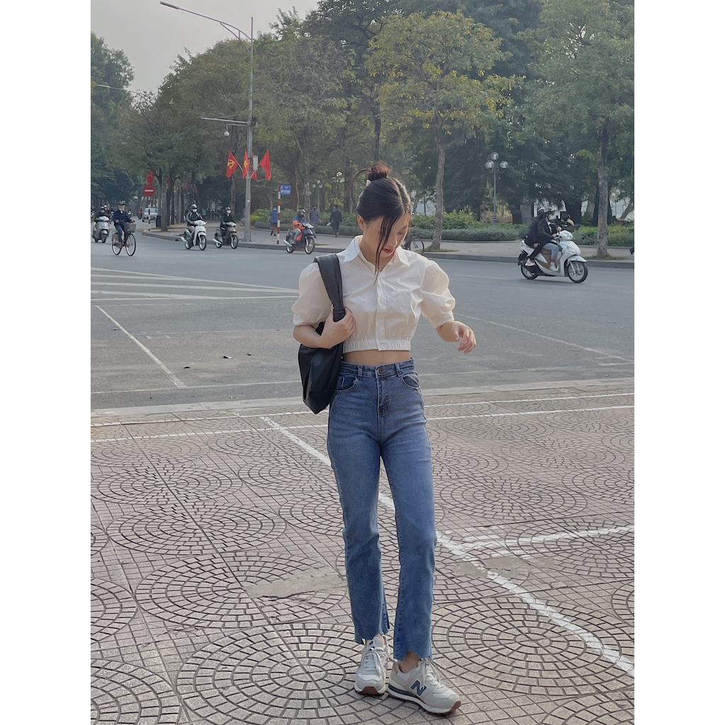 Quần jeans ống đứng gấu cắt hình QB212 LOLLIE STUDIO