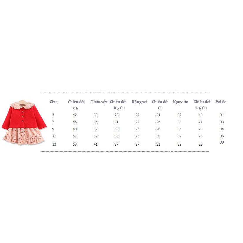 Set Váy Công Chúa Cherry Cổ Sen Mix Áo Khóa Len Cardigan Siêu Xinh (2-4 tuổi)