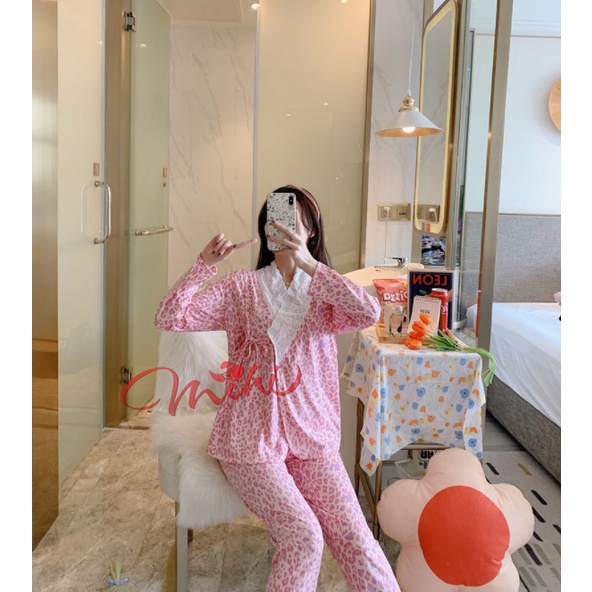 Đồ bộ bầu mặc nhà cotton KIMONO - Bộ bà bầu và sau sinh cho con bú ti - Quần áo mùa hè thời trang cho mẹ giá rẻ Bigsize