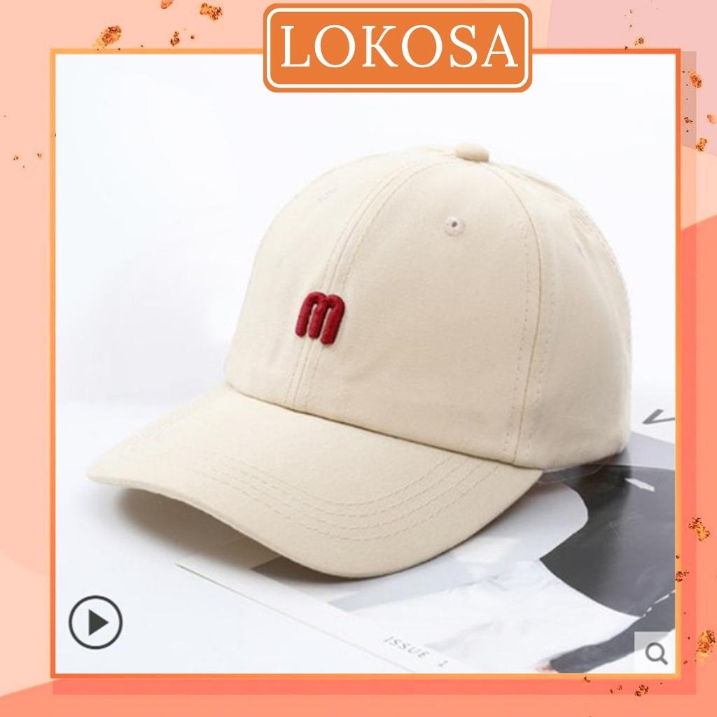 Mũ lưỡi trai M LOKOSA Nón kết nhung thêu chữ M phong cách Ulzzang nam nữ NO007