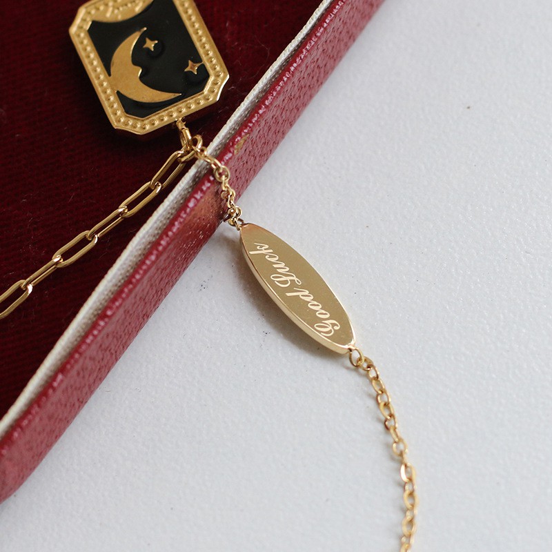 Dây chuyền titan phối xích thẻ đen mặt trăng (màu vàng) TT5646 - CAM KẾT KHÔNG BAY MÀU - BẢO HÀNH 12 THÁNG.