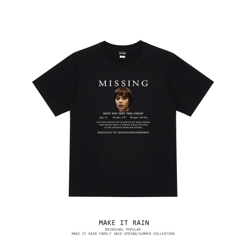 Áo thun nam nữ ngắn tay cổ tròn in chữ Missing (MAKE IT RAIN)